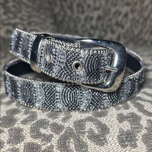 Elite accessories vintage Silver/Black Beaded Belt sparkle statement metallic M